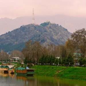 a lake with a mountain in the background